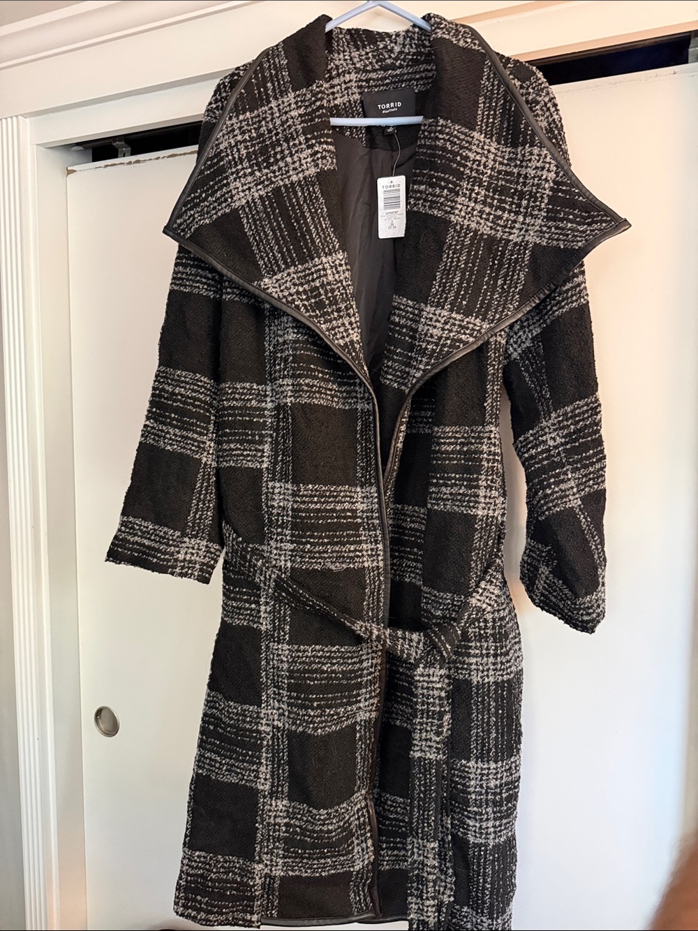 torrid Black & Gray Plaid Long Belted Trench Coat